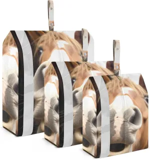 Funny Horse Packing Cubes Set of 3, Lightweight Travel Luggage Organizers Foldable Bags for Easy Packing and Organization