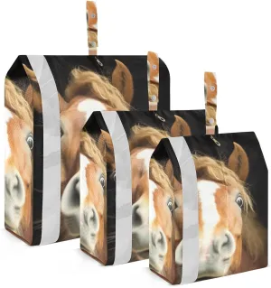 Funny Horse Packing Cubes Set of 3, Lightweight Travel Luggage Organizers Foldable Bags for Easy Packing and Organization