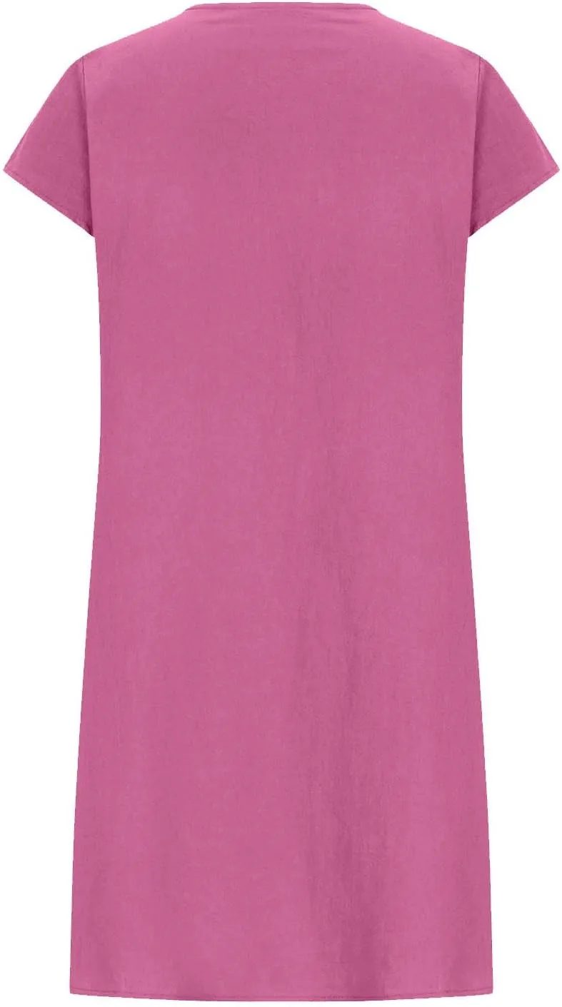 FZYLQY Women's Cotton Linen Midi Dresses Plus Size Cap Sleeve Pleated Summer Dress Vacation 2025 Crew Neck Casual Dress