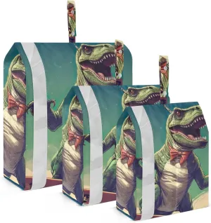 Gentlemen Dinosaur Packing Cubes Set of 3, Lightweight Travel Luggage Organizers Foldable Bags for Easy Packing and Organization