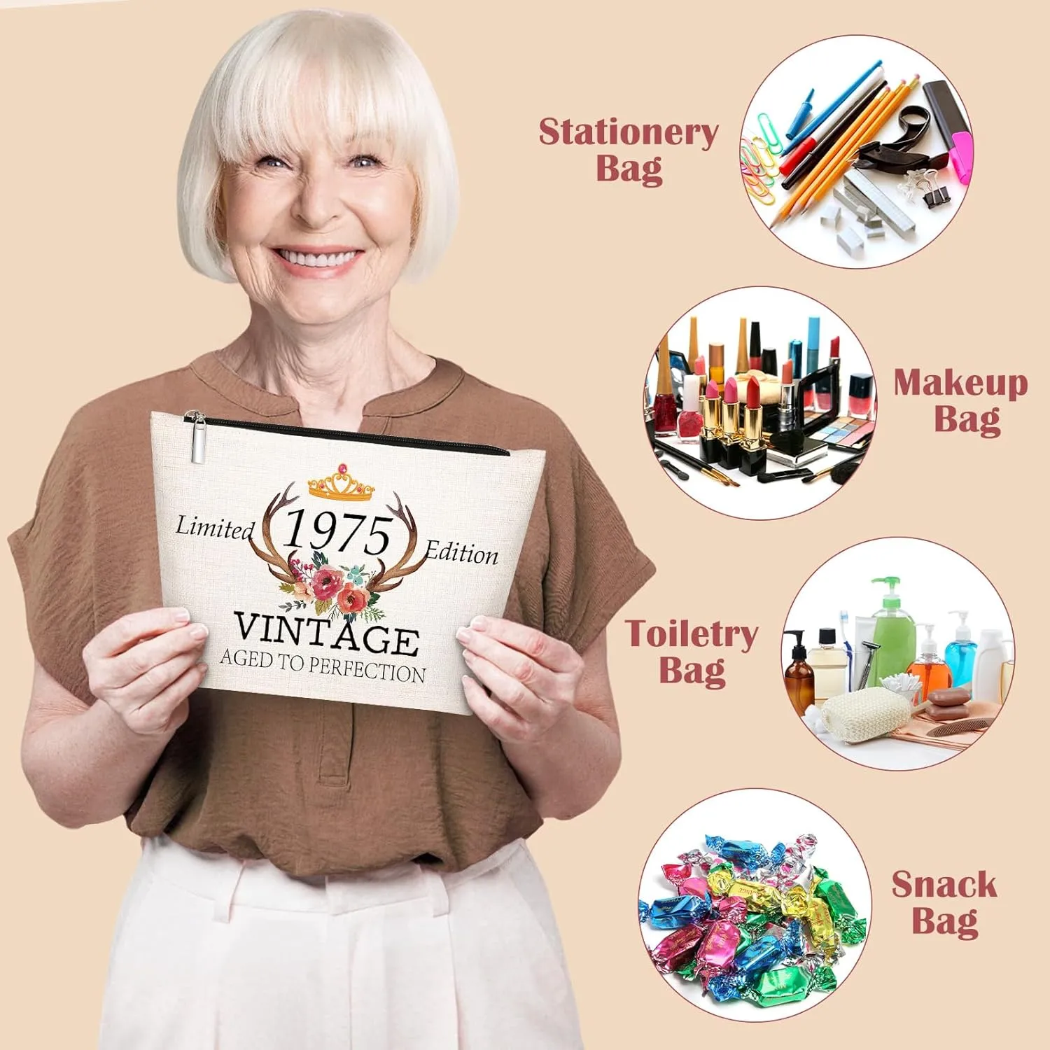 GevGuxLuo 50th Birthday Gifts for Women Makeup Bag, 50 Years Old Birthday Gifts for Mom Grandma Wife Aunt Friends Her,Turning 50 Cosmetic Bags 1975 Anniversary Cosmetic Travel Bag