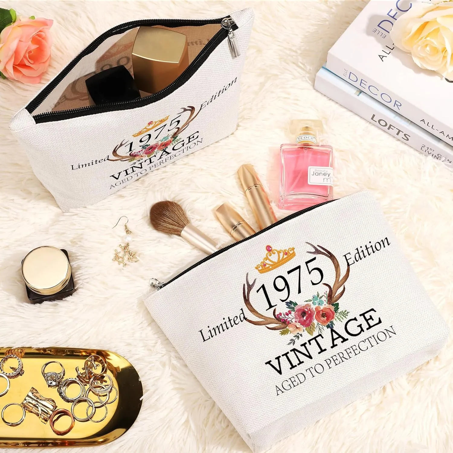 GevGuxLuo 50th Birthday Gifts for Women Makeup Bag, 50 Years Old Birthday Gifts for Mom Grandma Wife Aunt Friends Her,Turning 50 Cosmetic Bags 1975 Anniversary Cosmetic Travel Bag