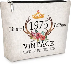 GevGuxLuo 50th Birthday Gifts for Women Makeup Bag, 50 Years Old Birthday Gifts for Mom Grandma Wife Aunt Friends Her,Turning 50 Cosmetic Bags 1975 Anniversary Cosmetic Travel Bag