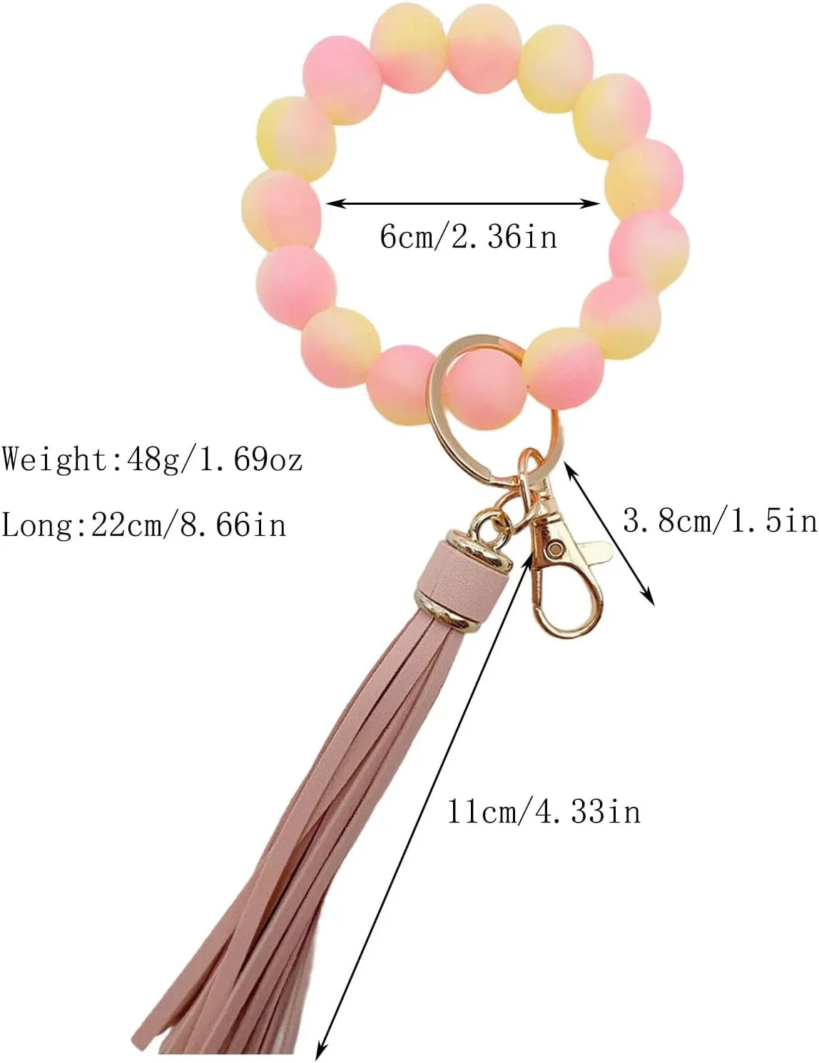 Glow in the Dark Bracelet Keychain for Women Beaded Bangle with Tassel Silicone Wristlet Wrist Key Chains Keyring