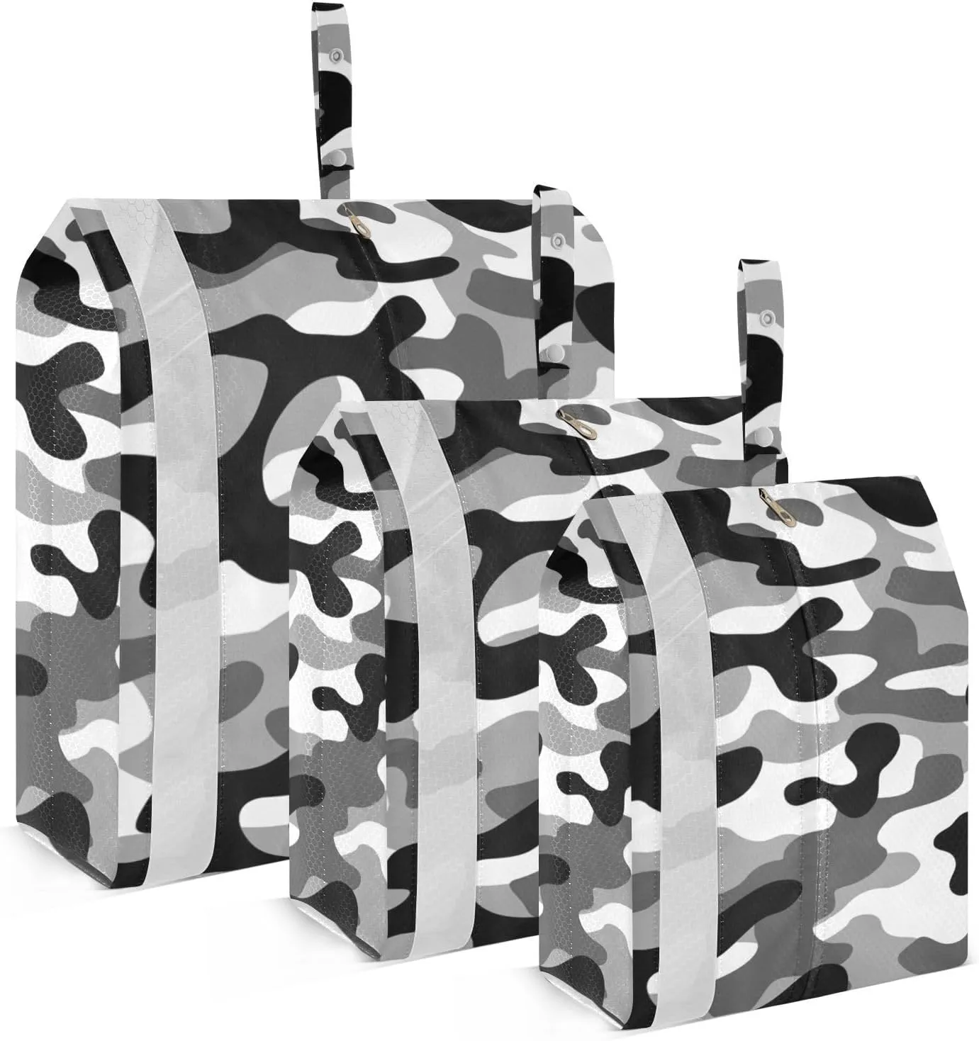 Gray Camouflage Packing Cubes Set of 3, Lightweight Travel Luggage Organizers Foldable Bags for Easy Packing and Organization