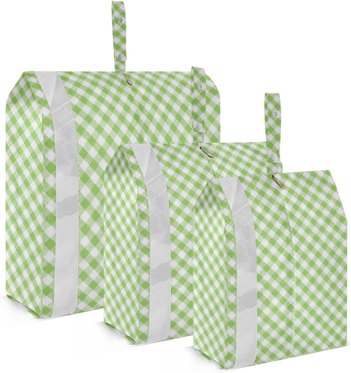 Green Checked Packing Cubes Set of 3, Lightweight Travel Luggage Organizers Foldable Bags for Easy Packing and Organization
