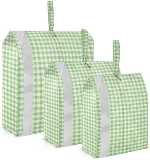 Green Checked Packing Cubes Set of 3, Lightweight Travel Luggage Organizers Foldable Bags for Easy Packing and Organization