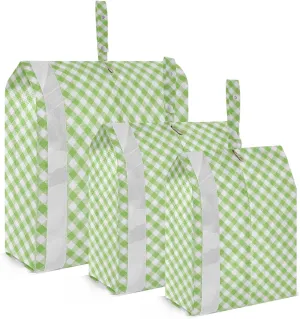 Green Checked Packing Cubes Set of 3, Lightweight Travel Luggage Organizers Foldable Bags for Easy Packing and Organization