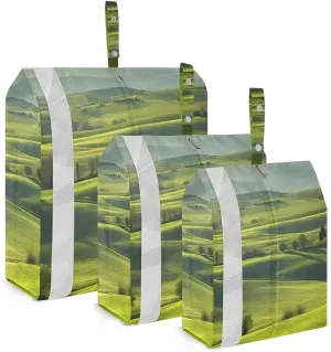 Green Countryside Packing Cubes Set of 3, Lightweight Travel Luggage Organizers Foldable Bags for Easy Packing and Organization