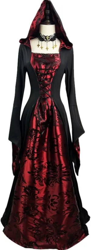 Halloween Cloak Grim Reaper Long Robe Black Hooded Cape Party Cosplay Costume for Fancy Dress Masquerade