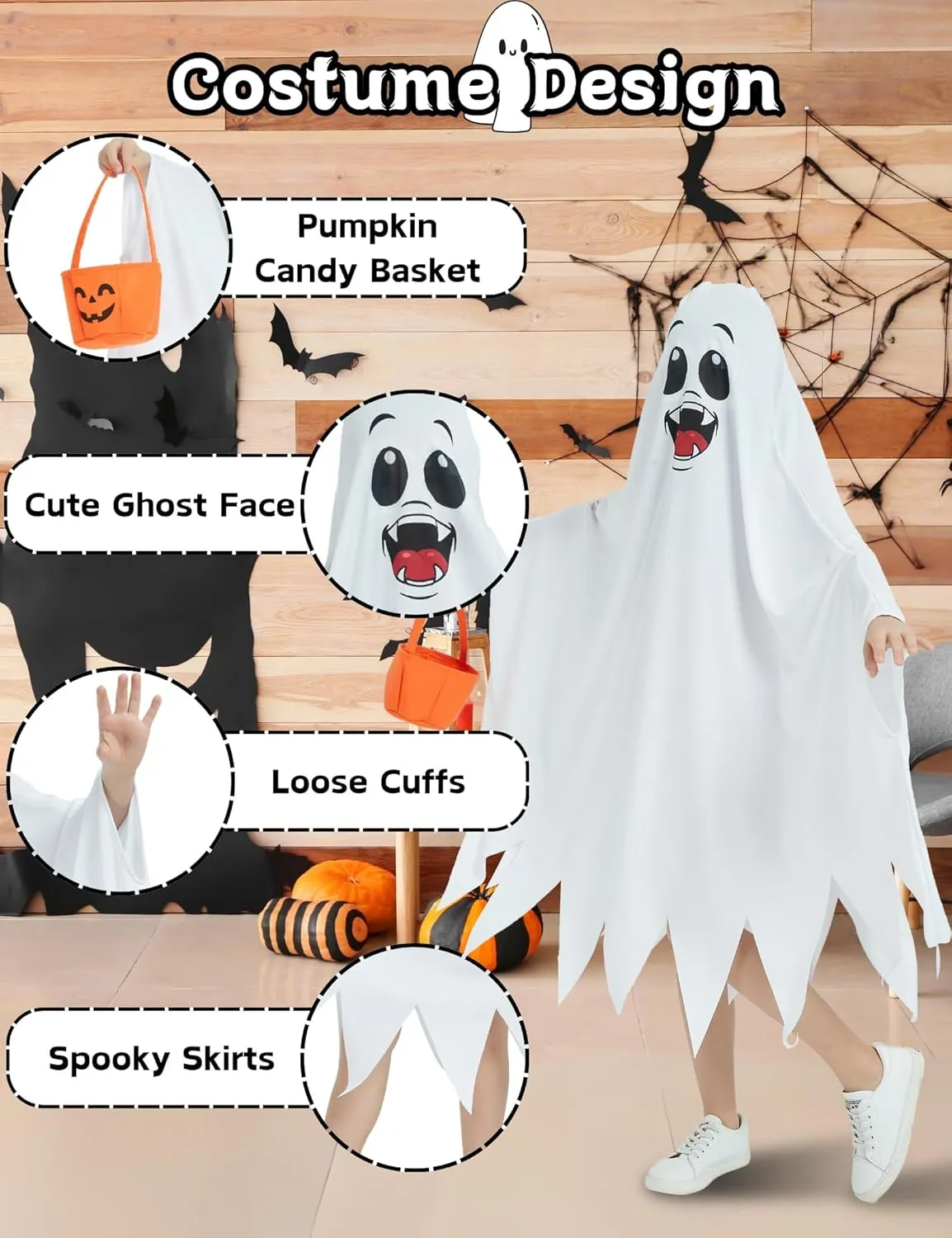 Halloween Ghost Costume for Kids Toddler White Boo Ghost Costumes Cloak Cape Outfit Cosplay for Spooky Trick or Treat