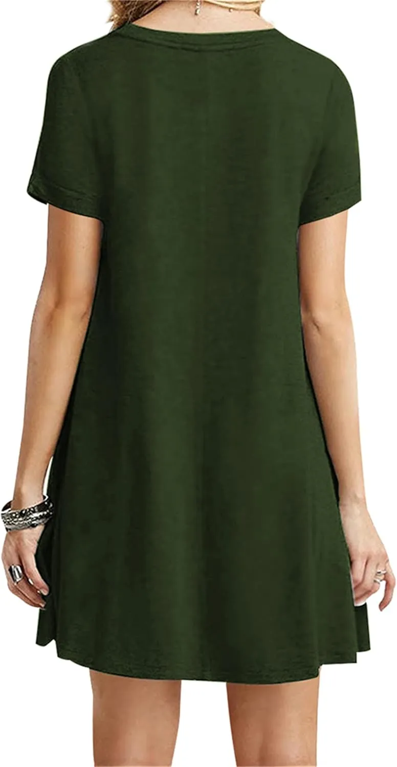 Hide Belly Relaxed Fit Dresses for Women Boat Neck Wide Waist Short Dress Solid Color Short Sleeve Tank Dress
