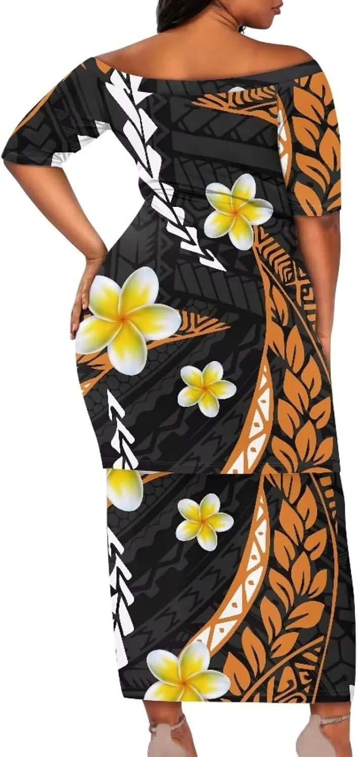 High Waist Midi Skirt Set Puletasi Polynesia Tribal Clothing Off Shoulder Long Dress 2Pcs Set Top Skirts Outfits