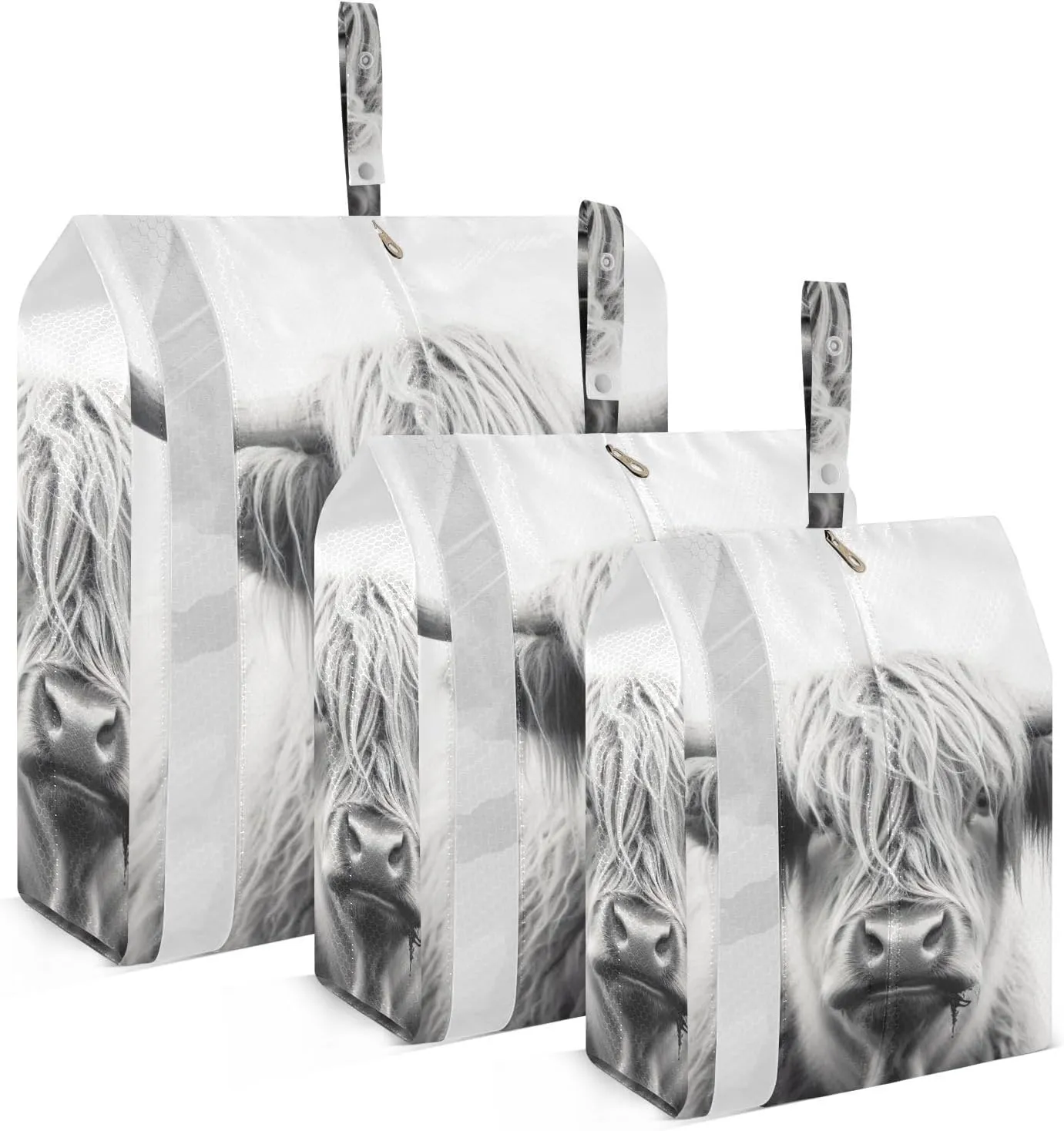 Highland Cow Packing Cubes Set of 3, Lightweight Travel Luggage Organizers Foldable Bags for Easy Packing and Organization