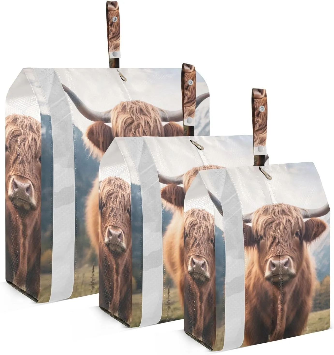 Highland Cow Packing Cubes Set of 3, Lightweight Travel Luggage Organizers Foldable Bags for Easy Packing and Organization