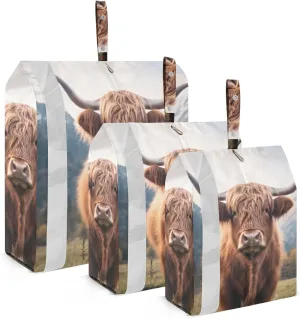 Highland Cow Packing Cubes Set of 3, Lightweight Travel Luggage Organizers Foldable Bags for Easy Packing and Organization
