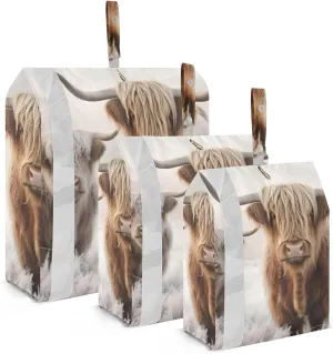 Highland Cow Packing Cubes Set of 3, Lightweight Travel Luggage Organizers Foldable Bags for Easy Packing and Organization