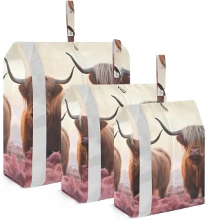 Highland Cows Packing Cubes Set of 3, Lightweight Travel Luggage Organizers Foldable Bags for Easy Packing and Organization
