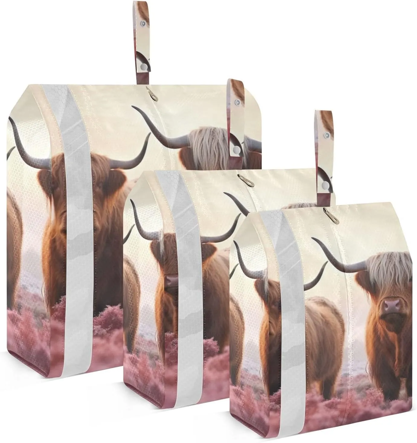 Highland Cows Packing Cubes Set of 3, Lightweight Travel Luggage Organizers Foldable Bags for Easy Packing and Organization