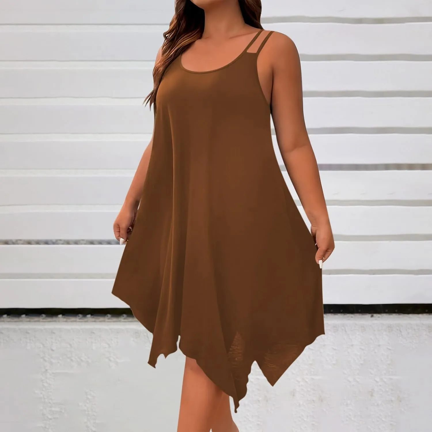 hlysgo Women's Boho Flowy Sleeveless Midi Dress Plus Size Summer Casual Dress Beach Vacation Swing Sundresses