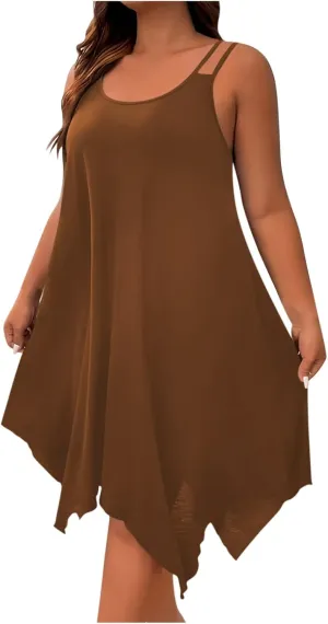 hlysgo Women's Boho Flowy Sleeveless Midi Dress Plus Size Summer Casual Dress Beach Vacation Swing Sundresses