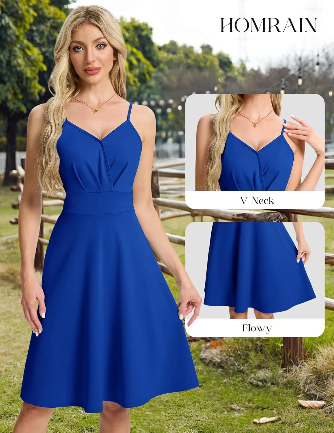 HomRain Women's Cocktail Party Dress V-Neck & Strap Dresses for Women Casual Swing Wedding Guest Dress