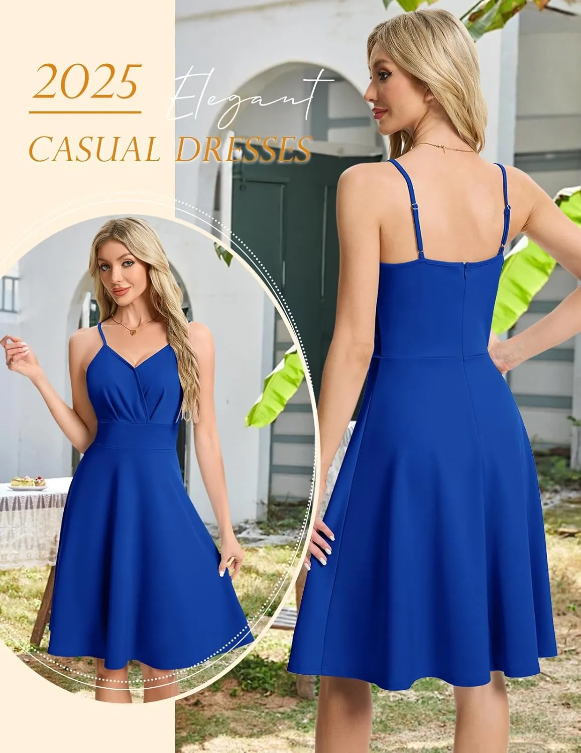 HomRain Women's Cocktail Party Dress V-Neck & Strap Dresses for Women Casual Swing Wedding Guest Dress