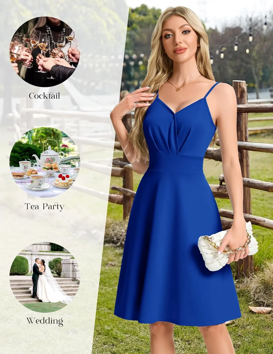 HomRain Women's Cocktail Party Dress V-Neck & Strap Dresses for Women Casual Swing Wedding Guest Dress