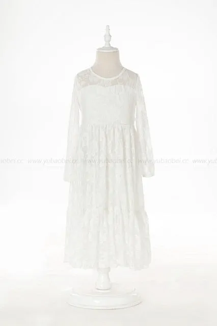 Jasmine - Christening Dresses Long Sleeve Baby Girl White Flower Girl Dresses