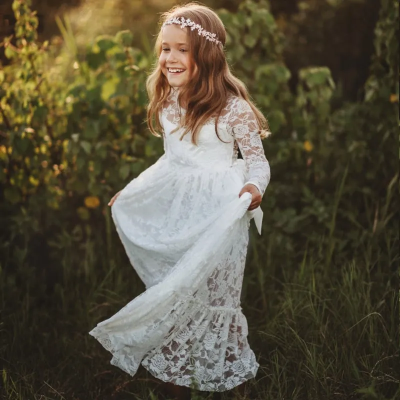 Jasmine - Christening Dresses Long Sleeve Baby Girl White Flower Girl Dresses