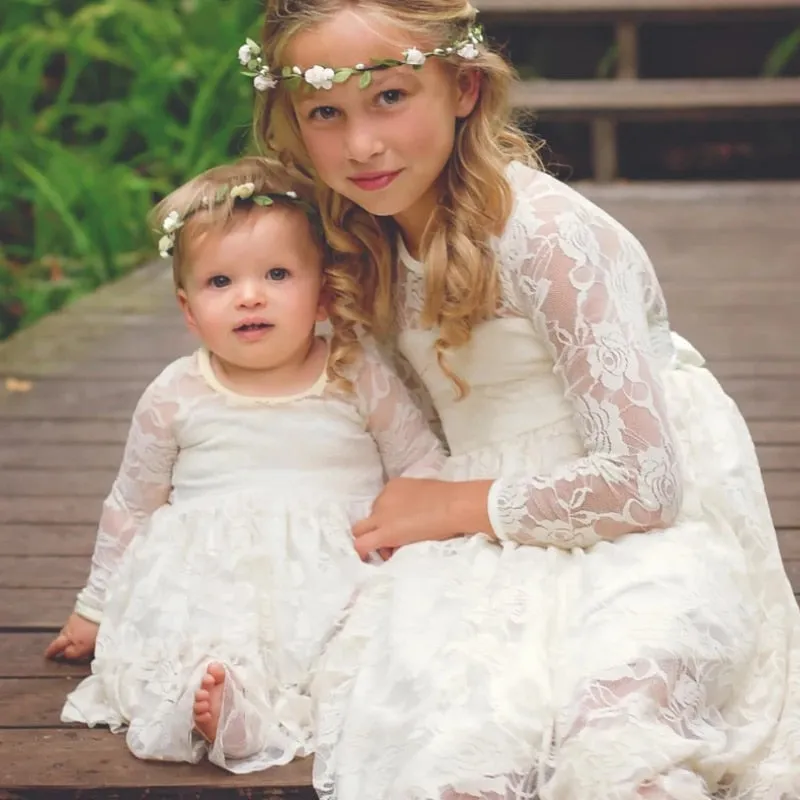Jasmine - Christening Dresses Long Sleeve Baby Girl White Flower Girl Dresses