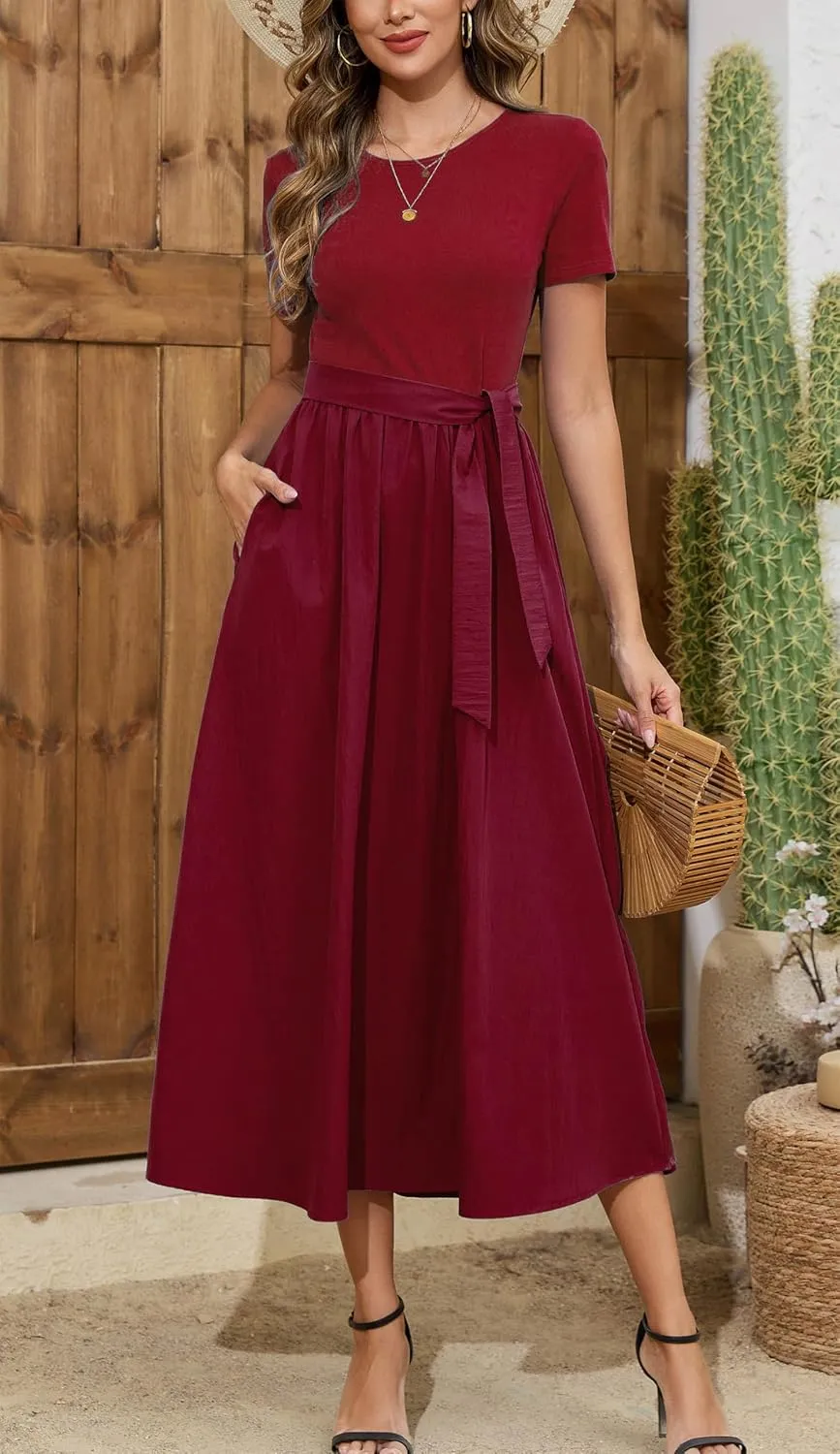 Kormei Women's Short Sleeve Maxi Dresses Casual Beach Party Long Flowy Dresses with Pockets