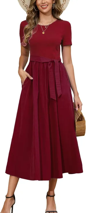 Kormei Women's Short Sleeve Maxi Dresses Casual Beach Party Long Flowy Dresses with Pockets