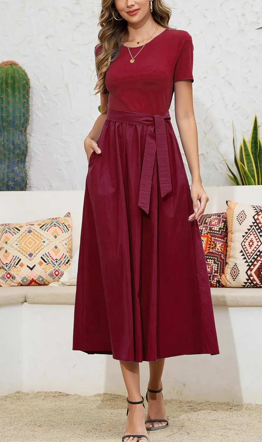 Kormei Women's Short Sleeve Maxi Dresses Casual Beach Party Long Flowy Dresses with Pockets