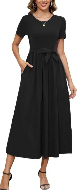 Kormei Women's Short Sleeve Maxi Dresses Casual Beach Party Long Flowy Dresses with Pockets