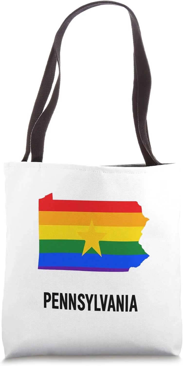 LGBT Pennsylvania Rainbow Flag Star State Map Tote Bag