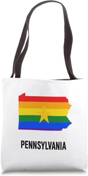 LGBT Pennsylvania Rainbow Flag Star State Map Tote Bag