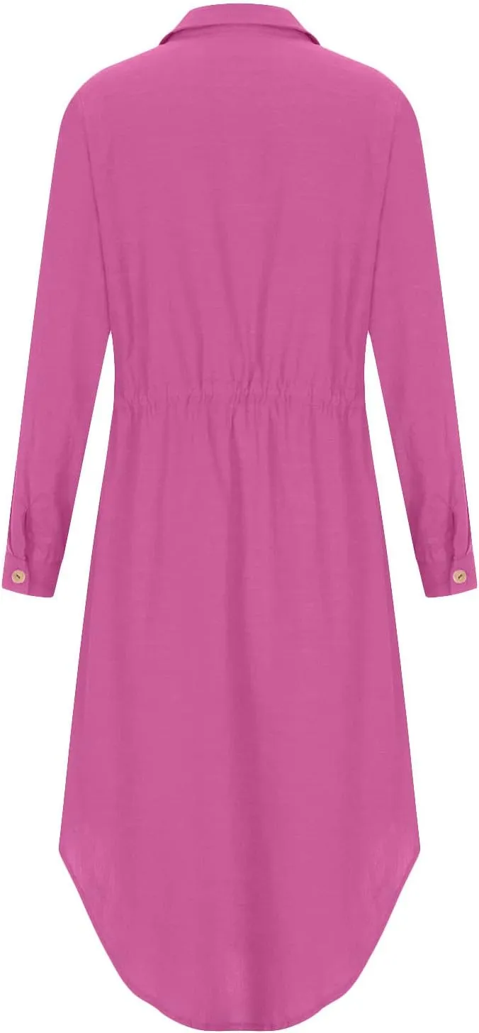 Linen Cotton Shirt Dresses for Women Button Down Drawstring Casual Dress Plain Long Maxi Dress Trendy Ladies Outfits