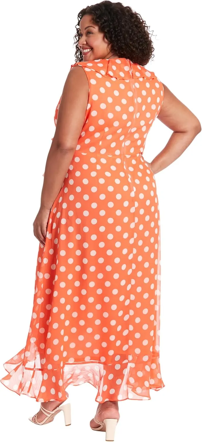 London Times Women's Dresses Sleeveless Ruffle Detail Faux Wrap Tie Midi Dress