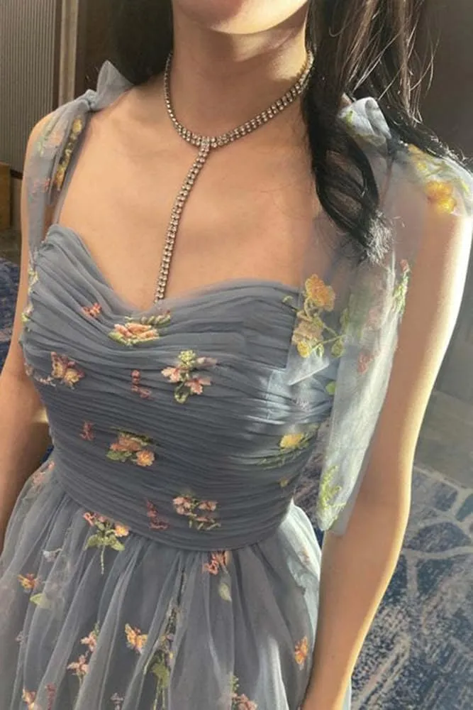 Long Flower Tulle Prom Dresses 2024 Spaghetti Straps Ball Gowns for Women WD204