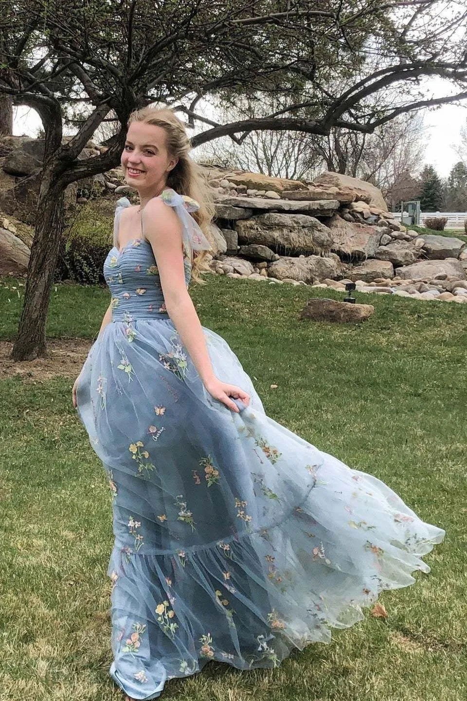 Long Flower Tulle Prom Dresses 2024 Spaghetti Straps Ball Gowns for Women WD204