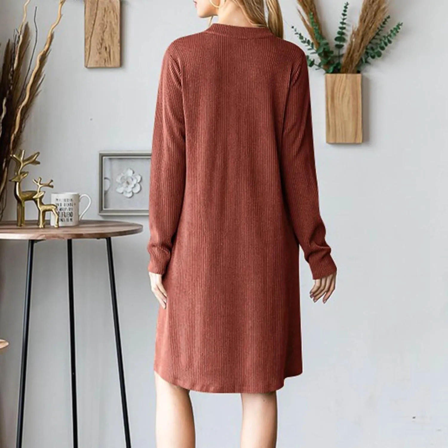 Long Sleeve Dress for Women V Neck Casual Loose Textured Mini Dresses 2025 Fashion Summer Sundress Shirt Dresses