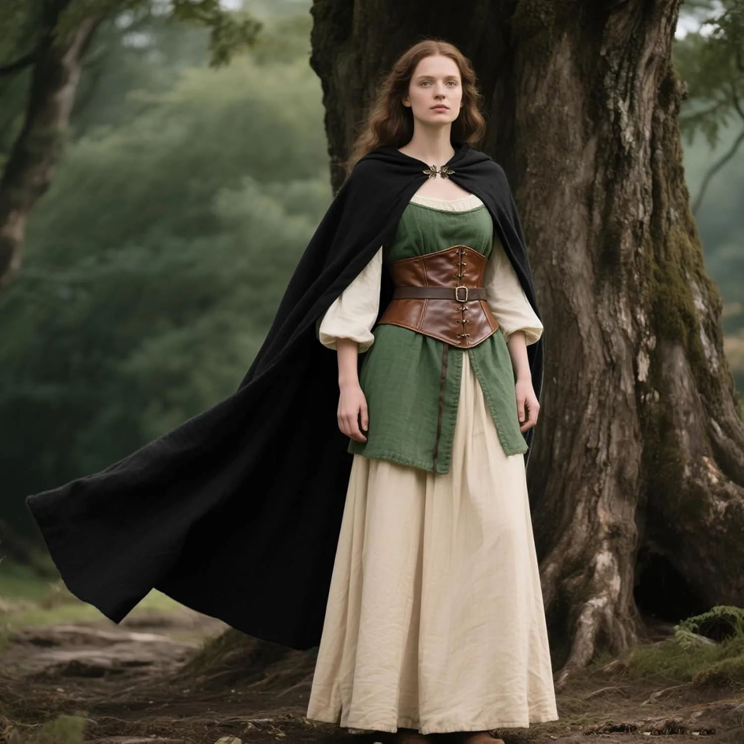 L'VOW Medieval Hooded Cloak Renaissance Cape with Hood Halloween Sorcerer Cosplay Hobbit Costume