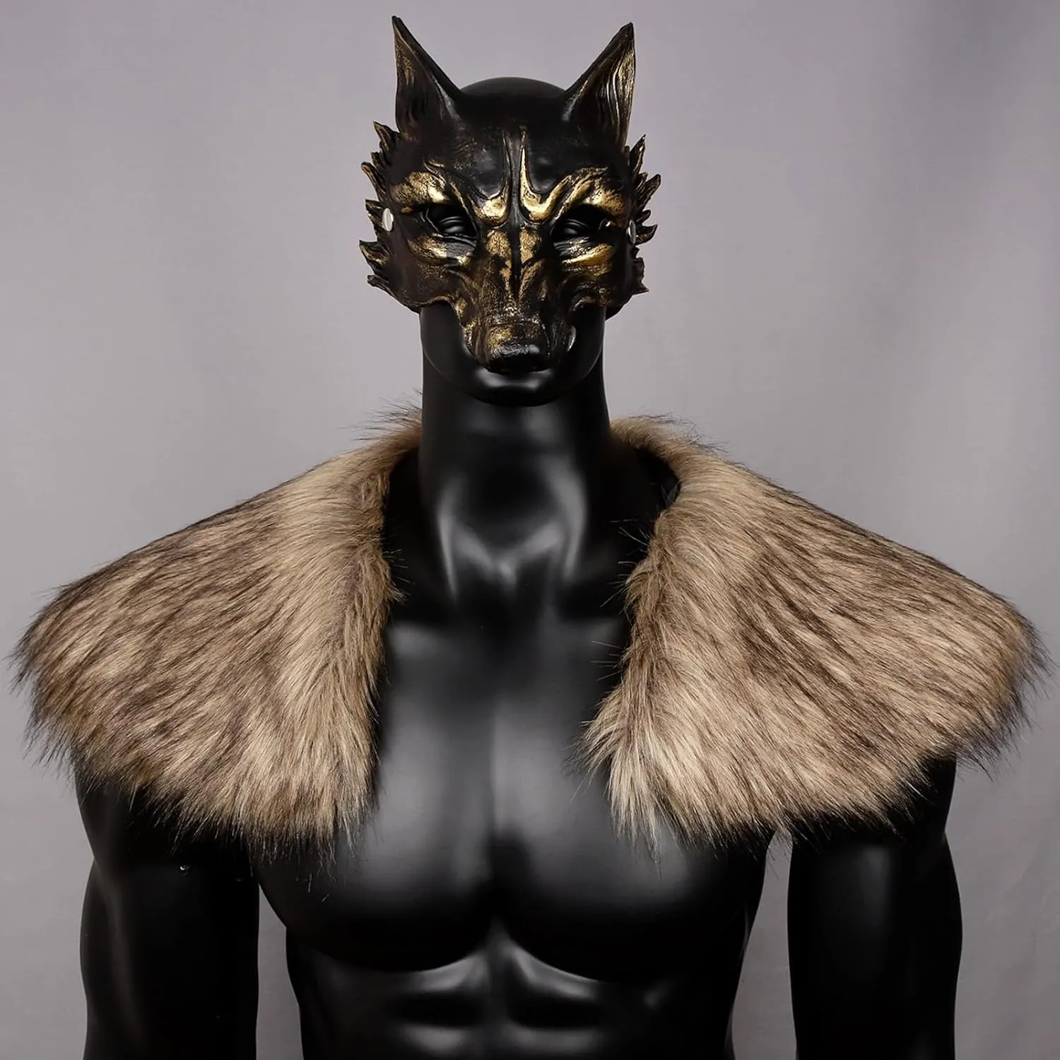 L'VOW Men Viking Fur Shawl Medieval Faux Fur Mantle Shoulder Wrap Collar Warrior Renaissance LARP Cosplay Costume