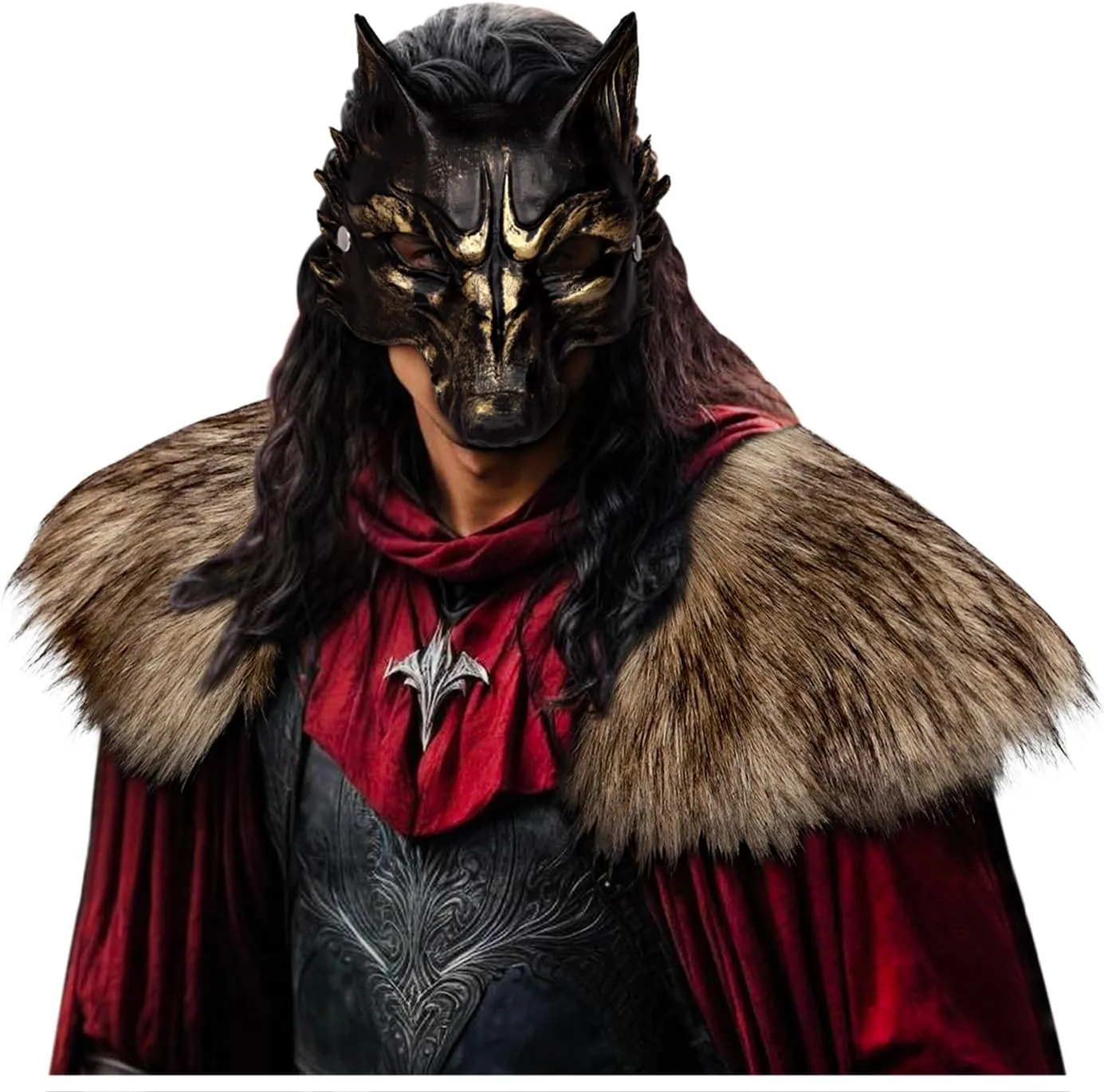 L'VOW Men Viking Fur Shawl Medieval Faux Fur Mantle Shoulder Wrap Collar Warrior Renaissance LARP Cosplay Costume
