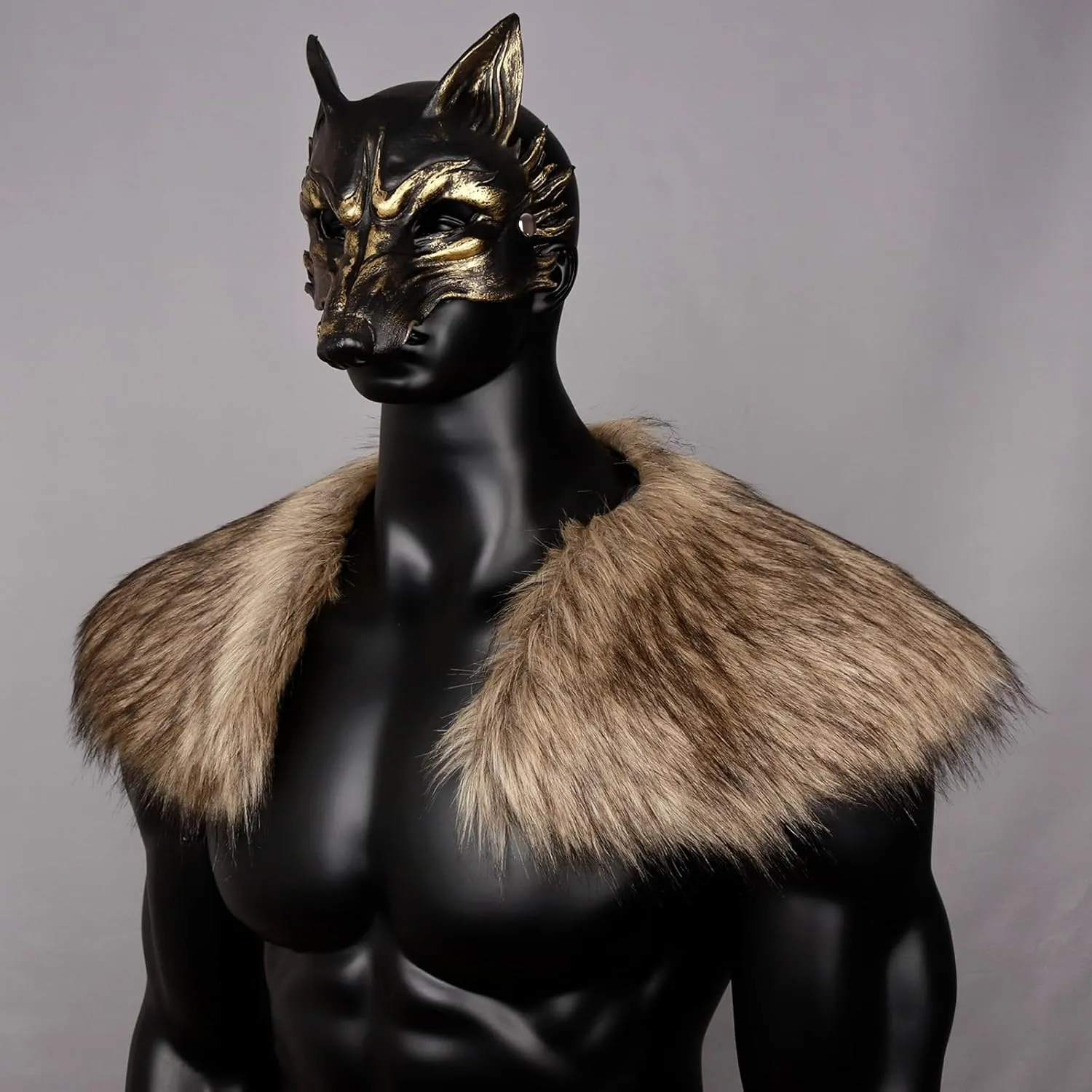 L'VOW Men Viking Fur Shawl Medieval Faux Fur Mantle Shoulder Wrap Collar Warrior Renaissance LARP Cosplay Costume