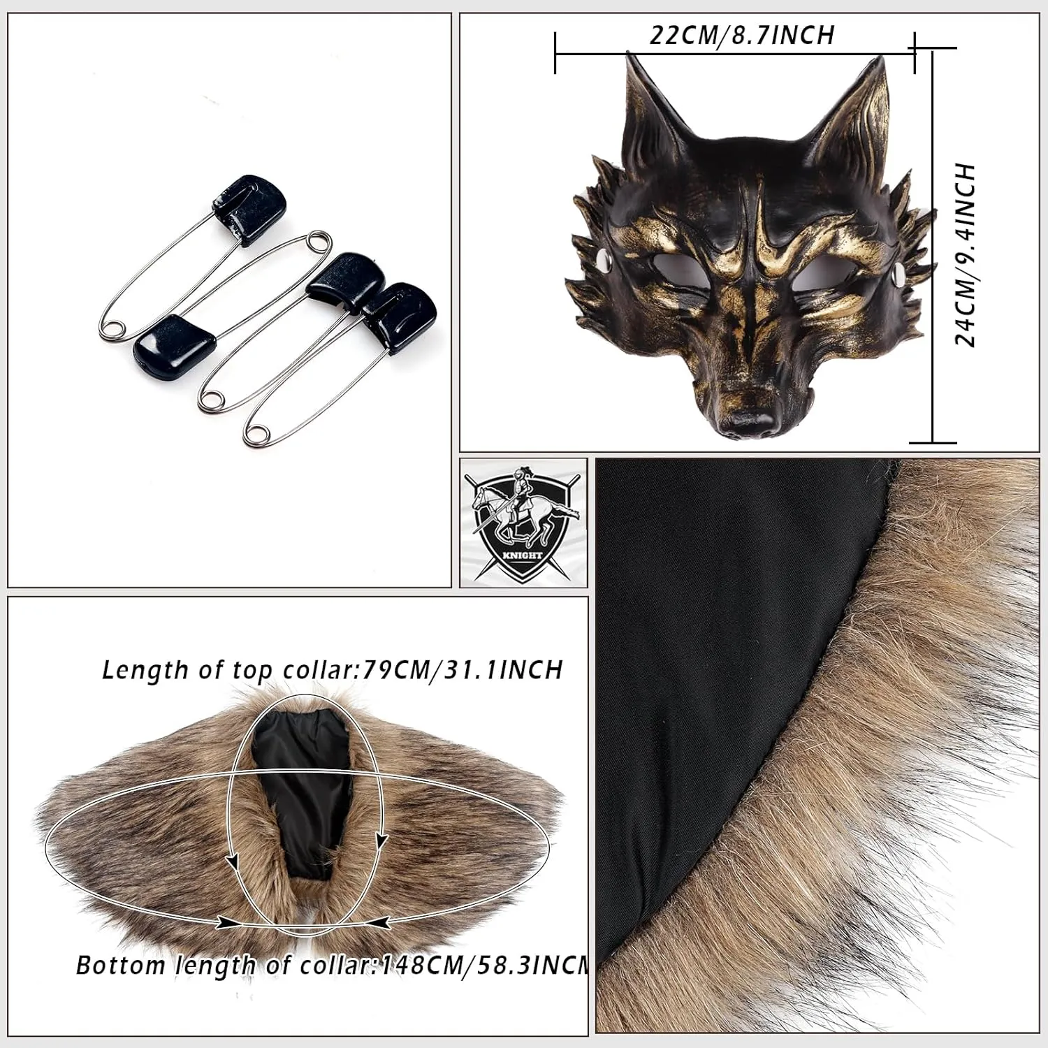 L'VOW Men Viking Fur Shawl Medieval Faux Fur Mantle Shoulder Wrap Collar Warrior Renaissance LARP Cosplay Costume