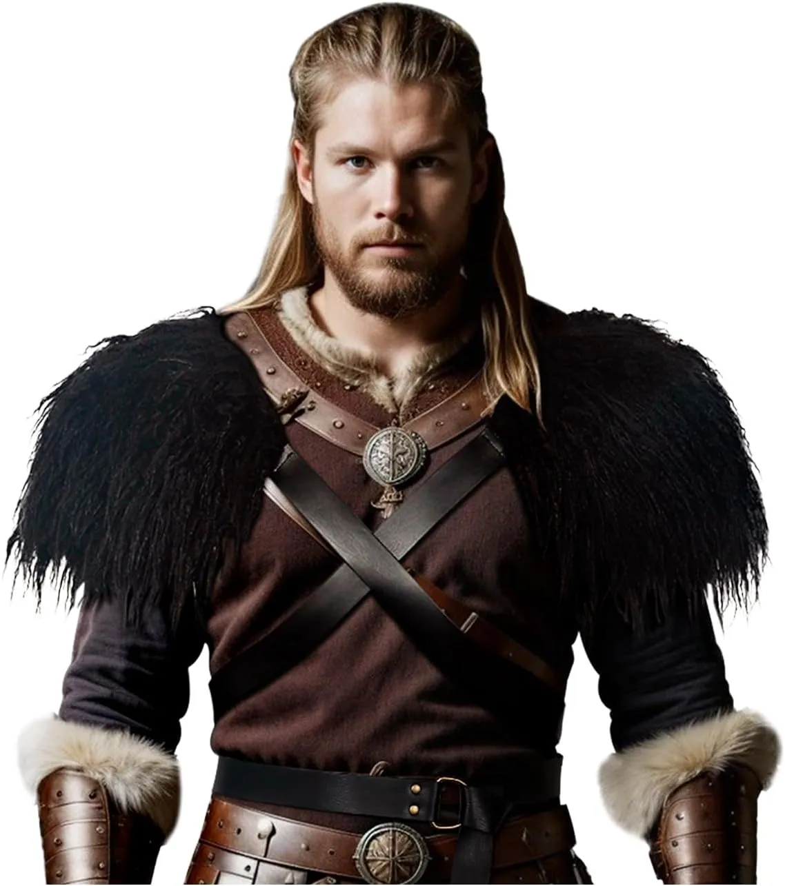 L'VOW Men's Faux Fur Collar Medieval Winter Warm Shoulder Wrap Viking Warrior Short Cape Shawl Halloween LARP Cosplay Costume