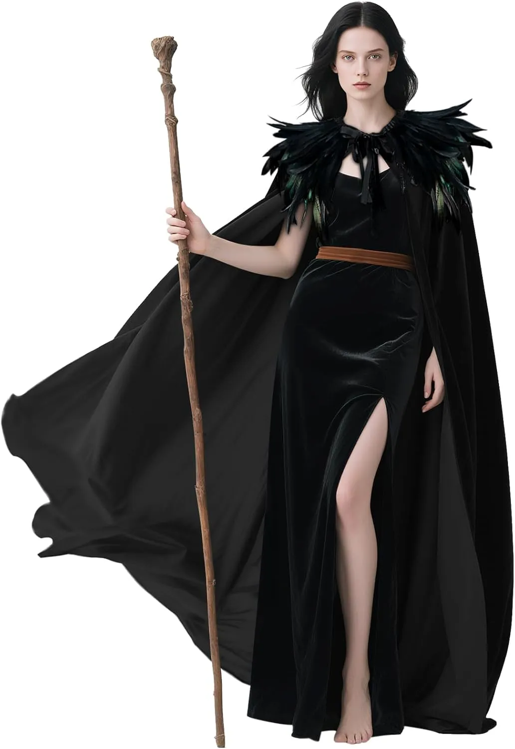 L'VOW Women Feather Collar Velvet Cloak Vampire Cape Witch Queen Cosplay Halloween Costume