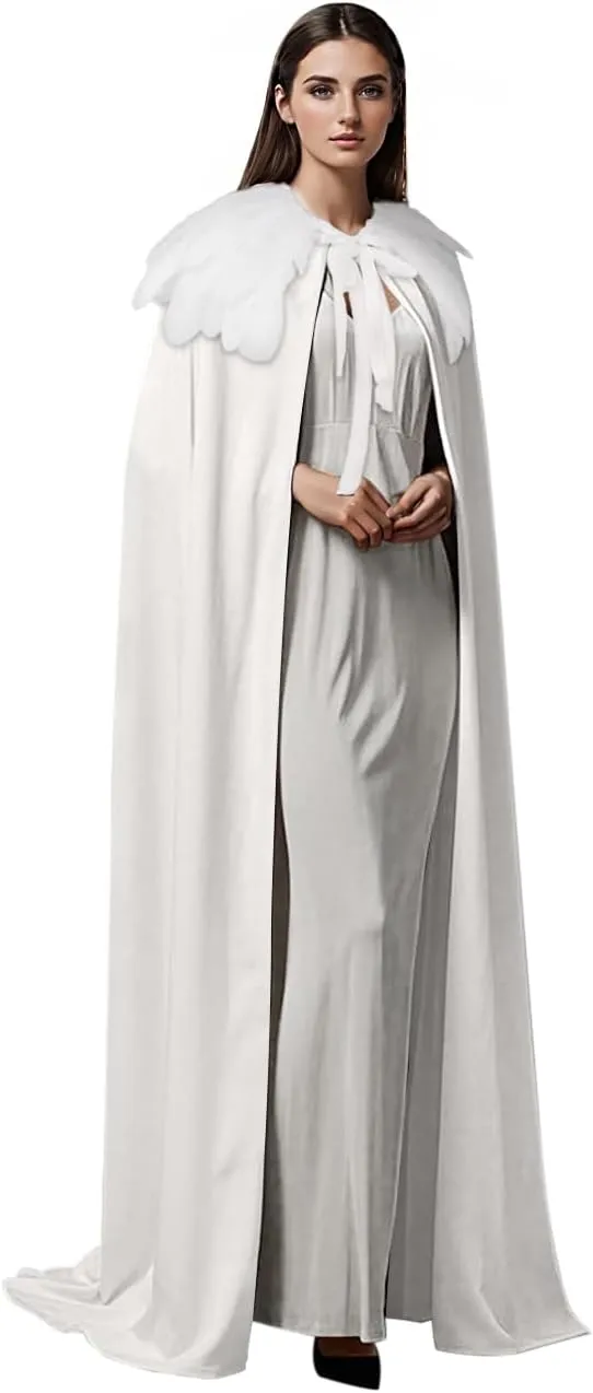 L'VOW Women Feather Collar Velvet Cloak Vampire Cape Witch Queen Cosplay Halloween Costume